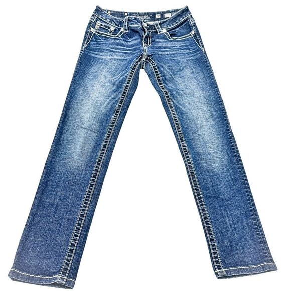 Miss Me Signature Ankle Skinny Dark Wash Denim Jeans Contrast Stitch Size 28 - Picture 2 of 8